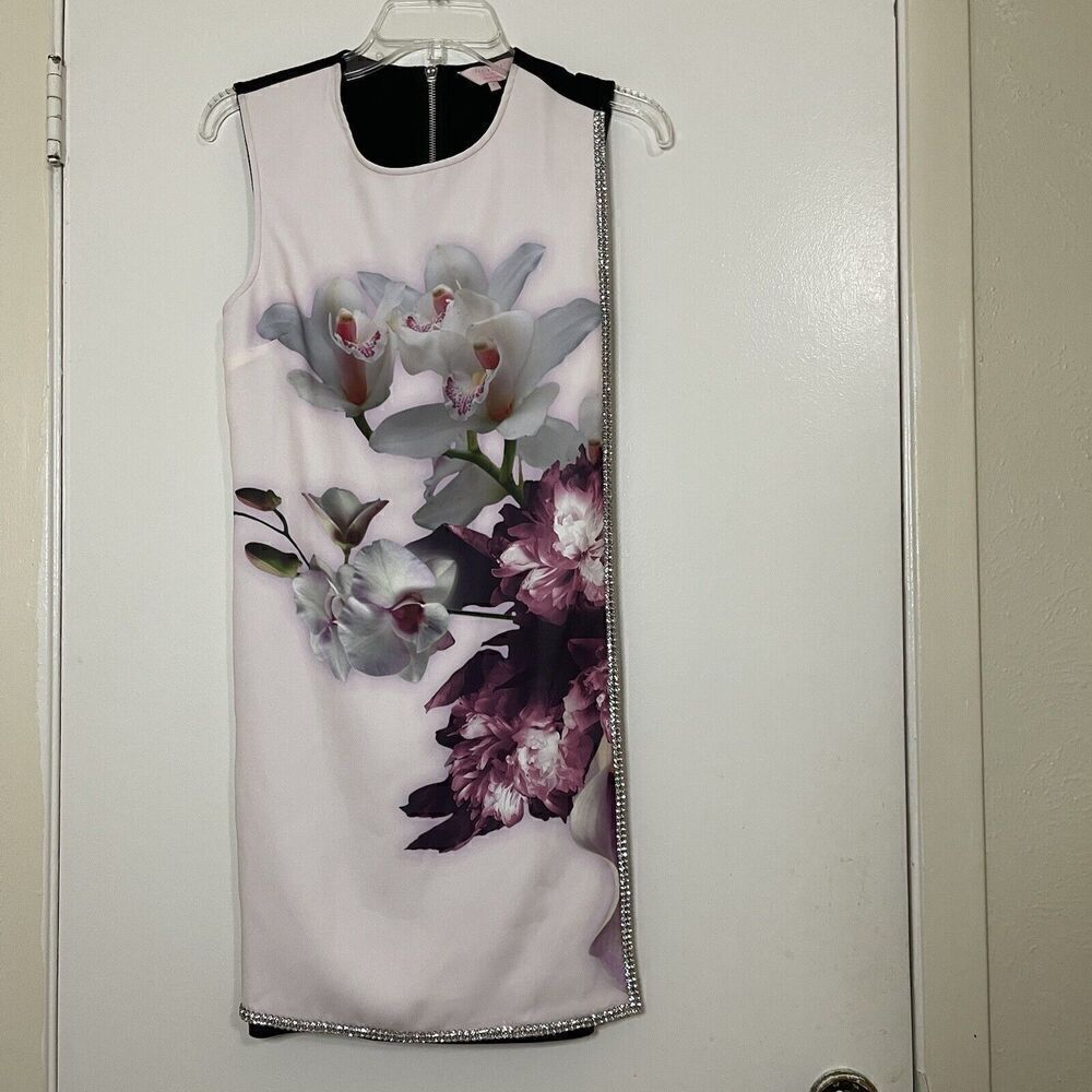 Ted baker blush pink floral rhinestone trim sleeveless shift dress size 1 US XS